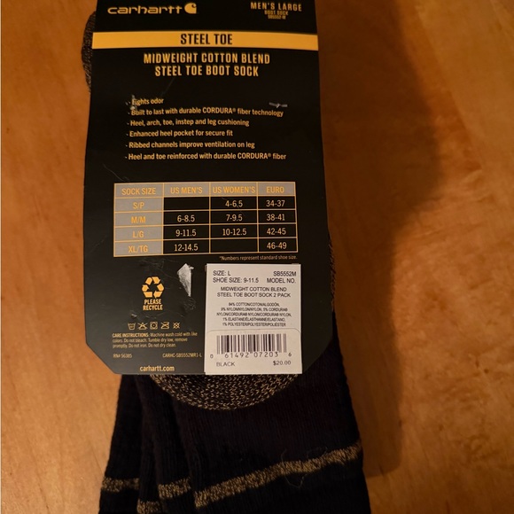 Carhartt Black Midweight Steel Toe Socks - Picture 3 of 6